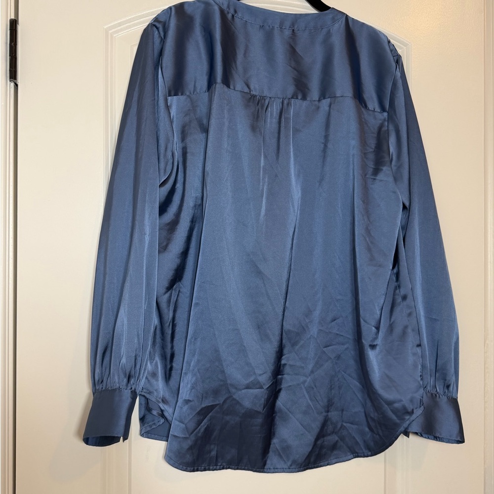 Maurices Blue Satin Long Sleeve Blouse Dressy Work Top Size L - Picture 4 of 5